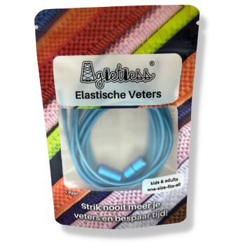 Agletless® Lacets élastiques sans attaches - Rond Fin - Bleu azur 1