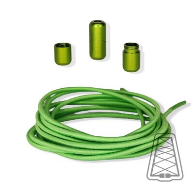 Round Elastic Laces without ties - Kids & Adults - Metal twist capsule - One size - Poison green
