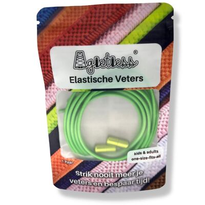 Lacets élastiques ronds sans attaches - Enfants & Adultes - Capsule métal twist - Taille unique - Vert clair