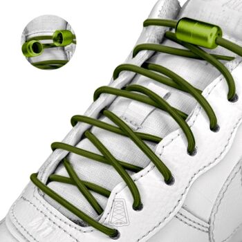 Agletless® Lacets élastiques sans attaches - Rond Fin - Vert mousse 4