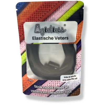 Agletless® Elastische veters zonder strikken - Rond  - Zwart