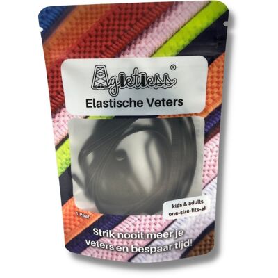 Agletless® Elastische veters zonder strikken - Plat  - Zwart