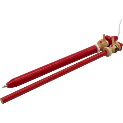 Pinocchio pencil and ballpoint pen red made of wood - 9001