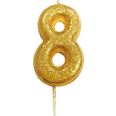 Vela de 8 años con número de velas de oro moldeadas