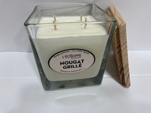 BOUGIE PARFUMEE CIRE 100 % VEGETALE - 10X10 4 MECHES 350 G NOUGAT GRILLE