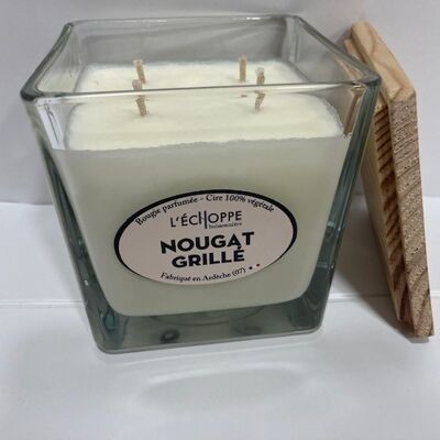 BOUGIE PARFUMEE CIRE 100 % VEGETALE - 10X10 4 MECHES 350 G NOUGAT GRILLE