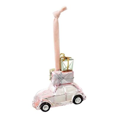 Adorno para árbol de Navidad con coche rosa - Bolas de cristal