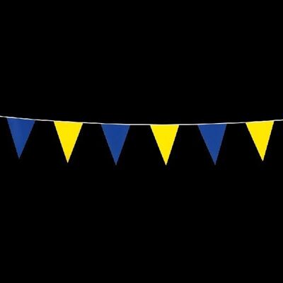 Banderines PE 3m azul / amarillo tamaño banderas: 10x15cm