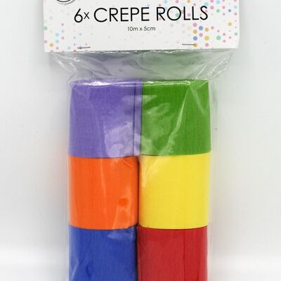 6 rollos de crepe 5cmx10m culo colores