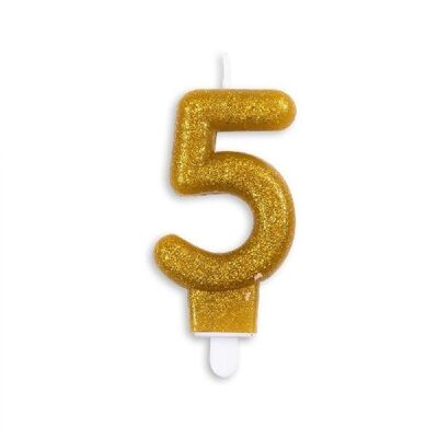Number candle glitter gold nr. 5