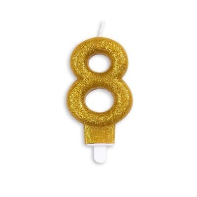 Numero candela glitter oro nr. 8