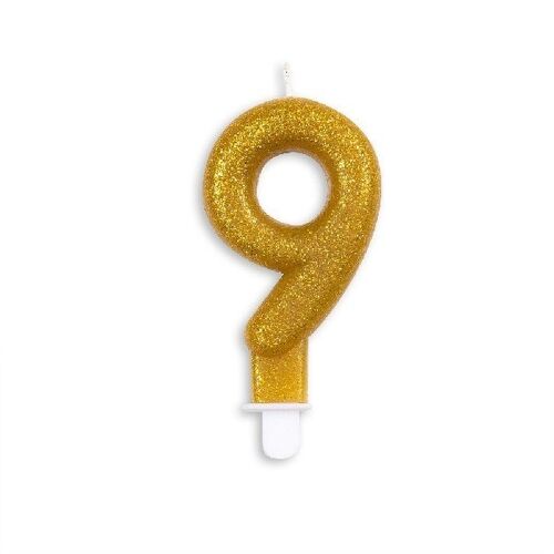 Number candle glitter gold nr. 9