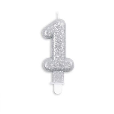 Number candle glitter silver nr. 1