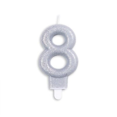 Number candle glitter silver nr. 8