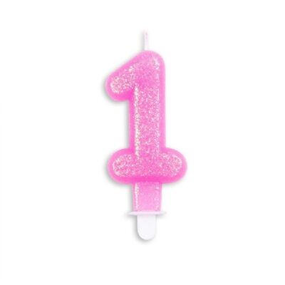 Numero candela glitter rosa nr. 1