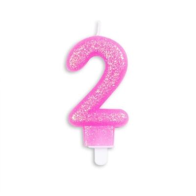 Numero candela glitter rosa nr. 2