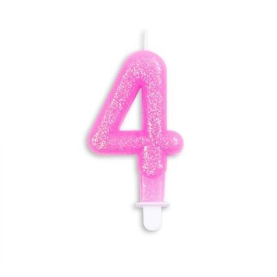 Numero candela glitter rosa nr. 4