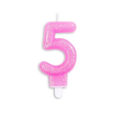 Number candle glitter pink nr. 5