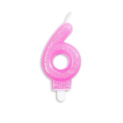 Number candle glitter pink nr. 6