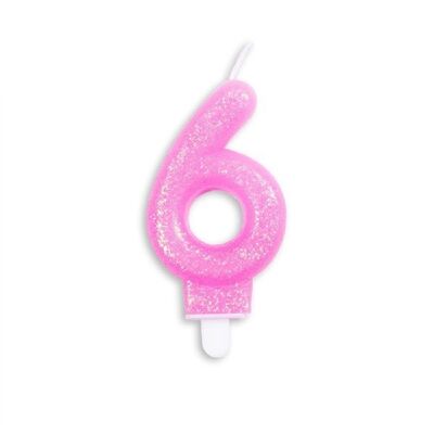 Bougie numéro paillettes rose nr. 6