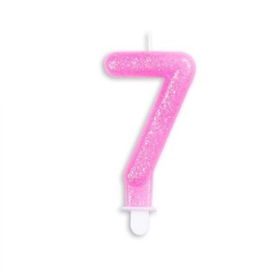 Numero candela glitter rosa nr. 7