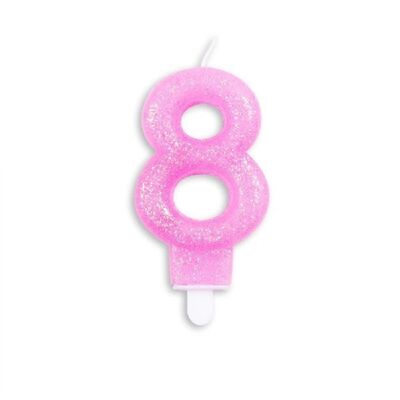 Numero candela glitter rosa nr. 8