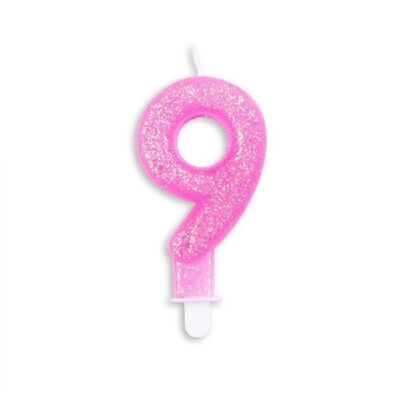 Number candle glitter pink nr. 9