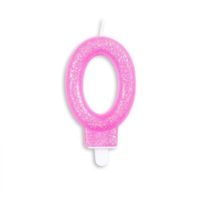 Number candle glitter pink nr. 0
