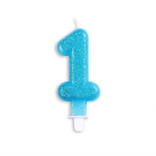Number candle glitter blue nr. 1