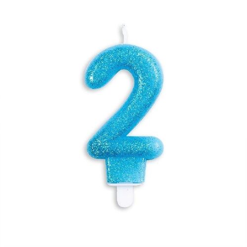 Number candle glitter blue nr. 2