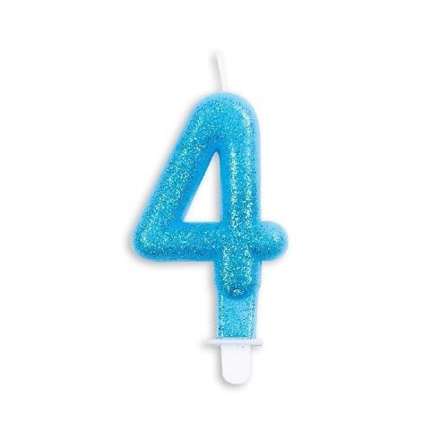 Number candle glitter blue nr. 4