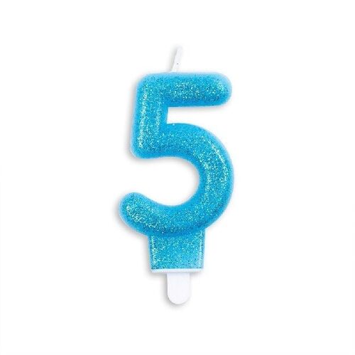 Number candle glitter blue nr. 5