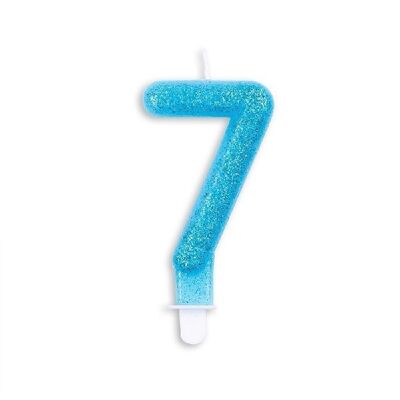 Number candle glitter blue nr. 7
