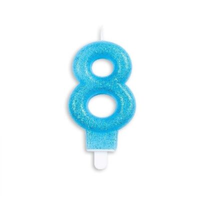 Number candle glitter blue nr. 8