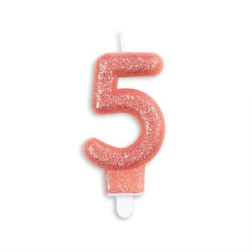 Number candle glitter rose gold nr. 5