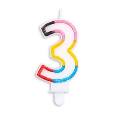 Number candle multicolor nr. 3