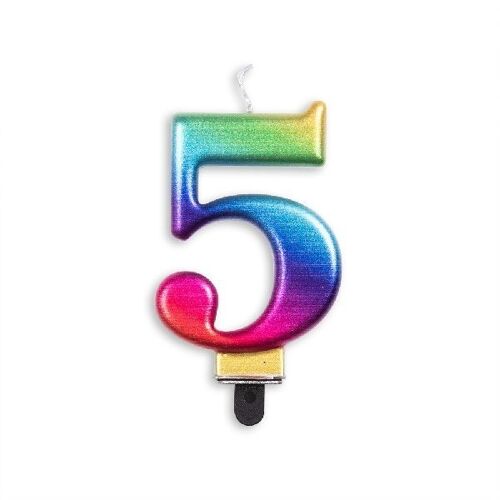 Number candle metallic rainbow nr. 5