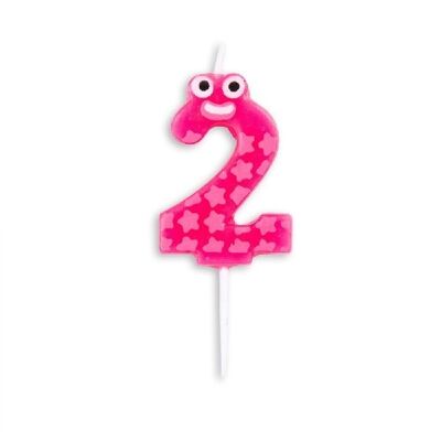 Number candle funny face pink nr. 2