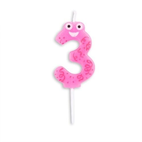 Number candle funny face pink nr. 3