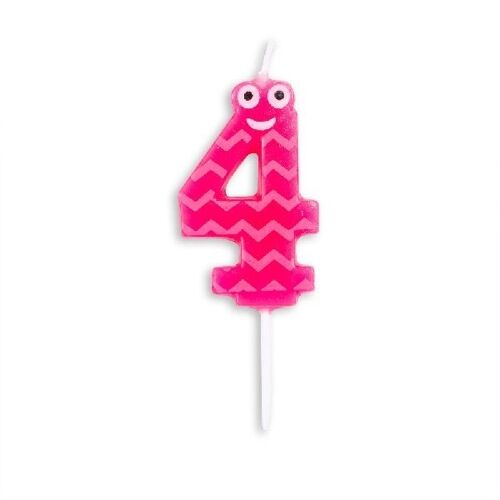 Number candle funny face pink nr. 4