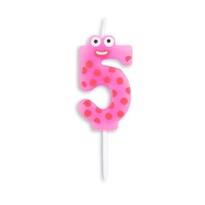 Number candle funny face pink nr. 5