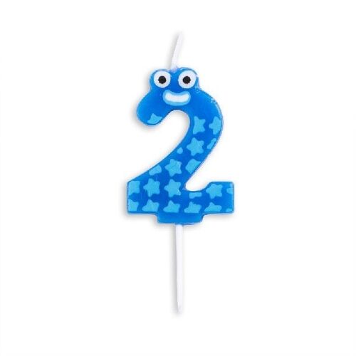 Number candle funny face blue nr. 2