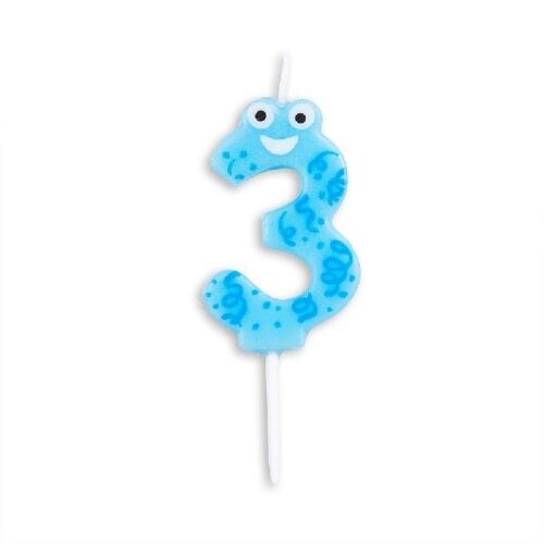 Number candle funny face blue nr. 3