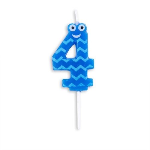 Number candle funny face blue nr. 4