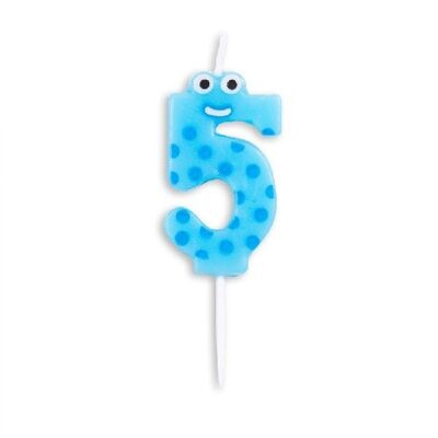 Number candle funny face blue nr. 5