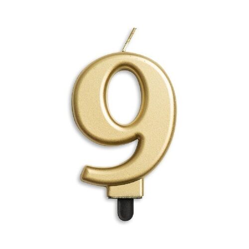 Number candle metallic gold 9