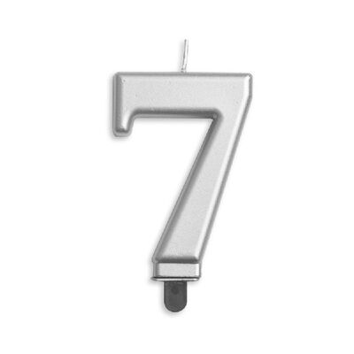Number candle metallic silver 7