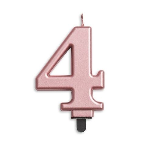 Number candle metallic rose gold 4