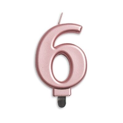 Number candle metallic rose gold 6