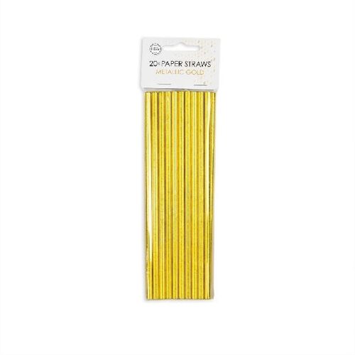 20 Paper straws 6mm x 197mm metallic Gold